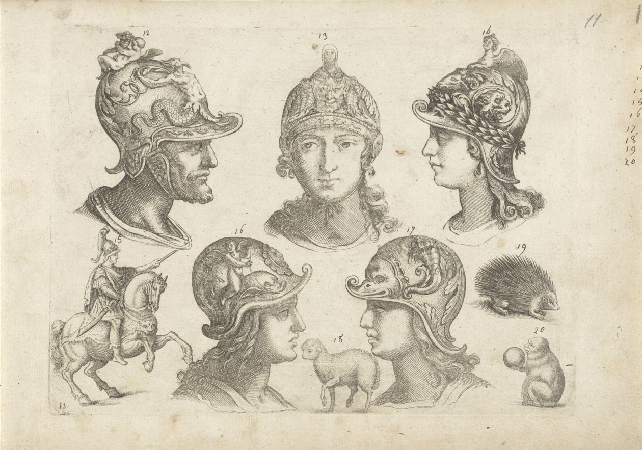 Foglio di esercitazione con esempi di disegno: teste e animali da Michael Snijders