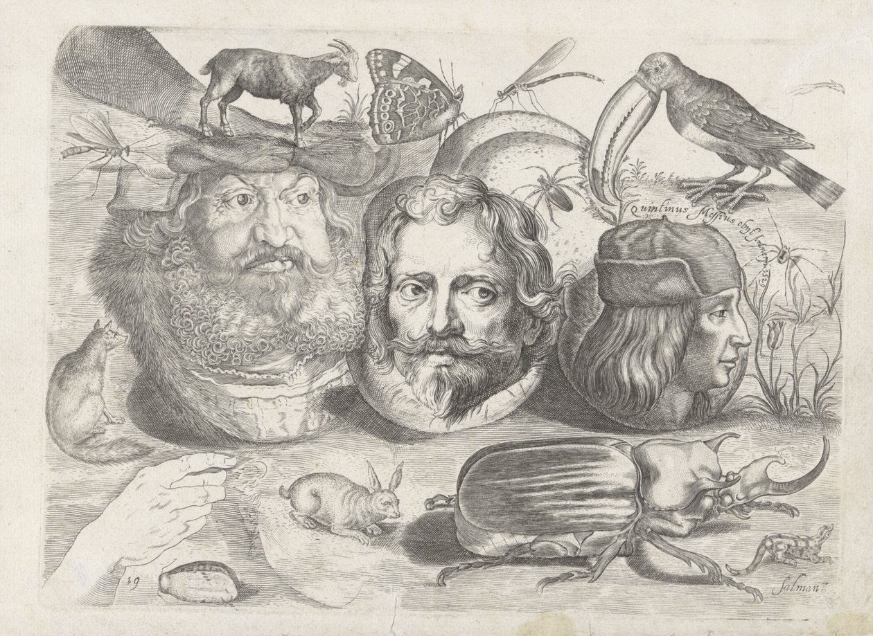 Foglio di esercitazione con esempi di disegni: ritratti, animali, insetti da Michael Snijders