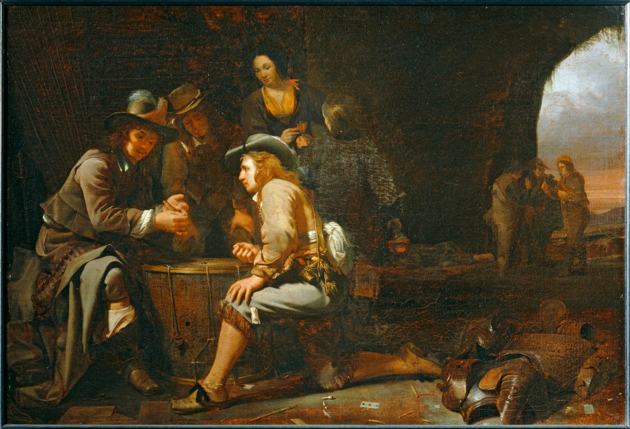 Soldati che giocano in una grotta trasformata in guardiola. 1649 ... da Michael Sweerts