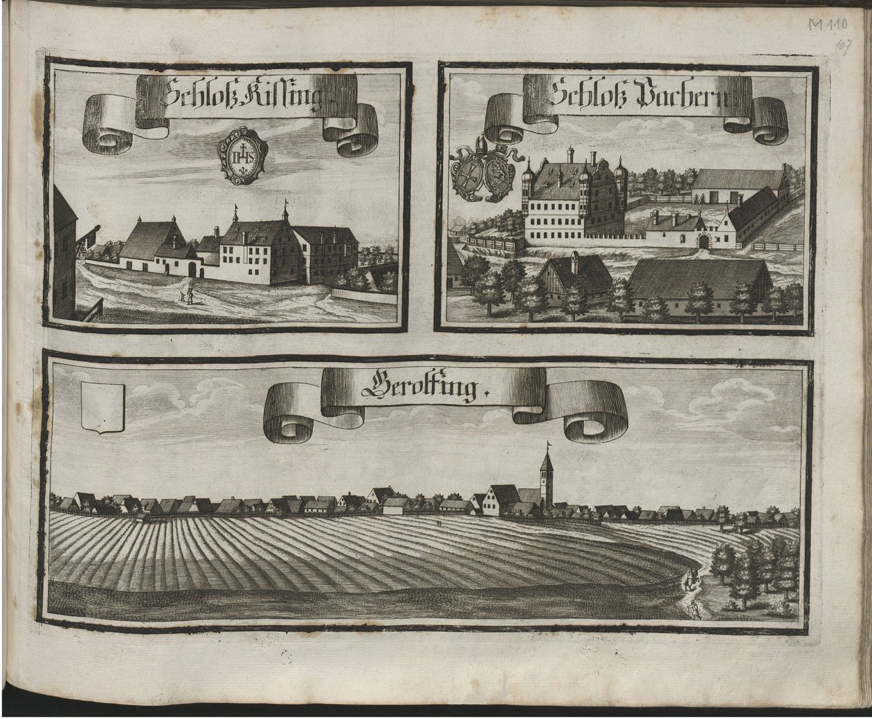 Tedesco: Historico-Topographica Descriptio. Ovvero: Descrizione, deß Churfürsten- und Hertzogthums Ober- und Nidern Bayrn : Welches In vier Theilter oder Renntämbter, Als Oberlandts München und Burgkhausen, Unterlandts aber in Landshuet und Straubing abget da Michael Wening