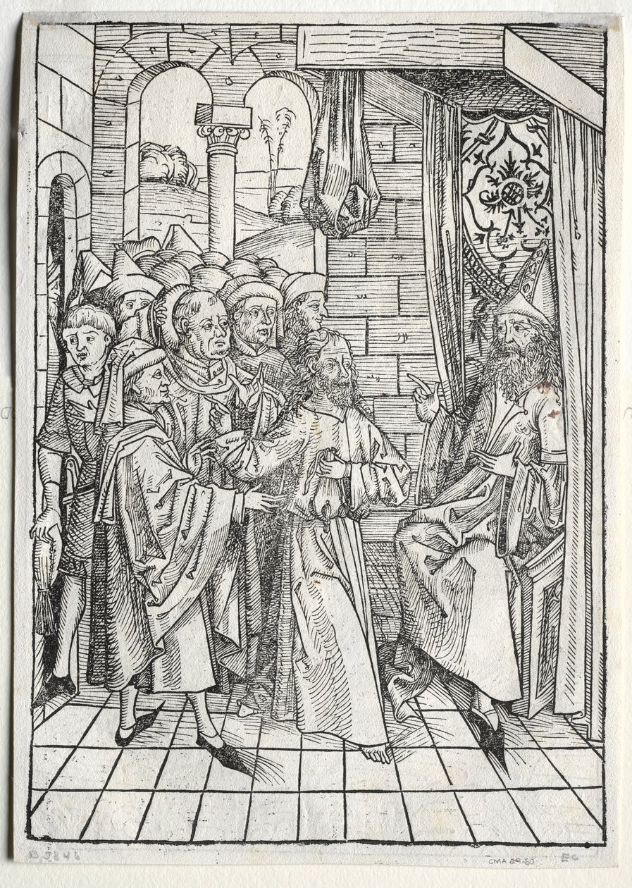 Der Schatzbehalter: Cristo davanti a Caifa verso, 1491 da Michael Wolgemut