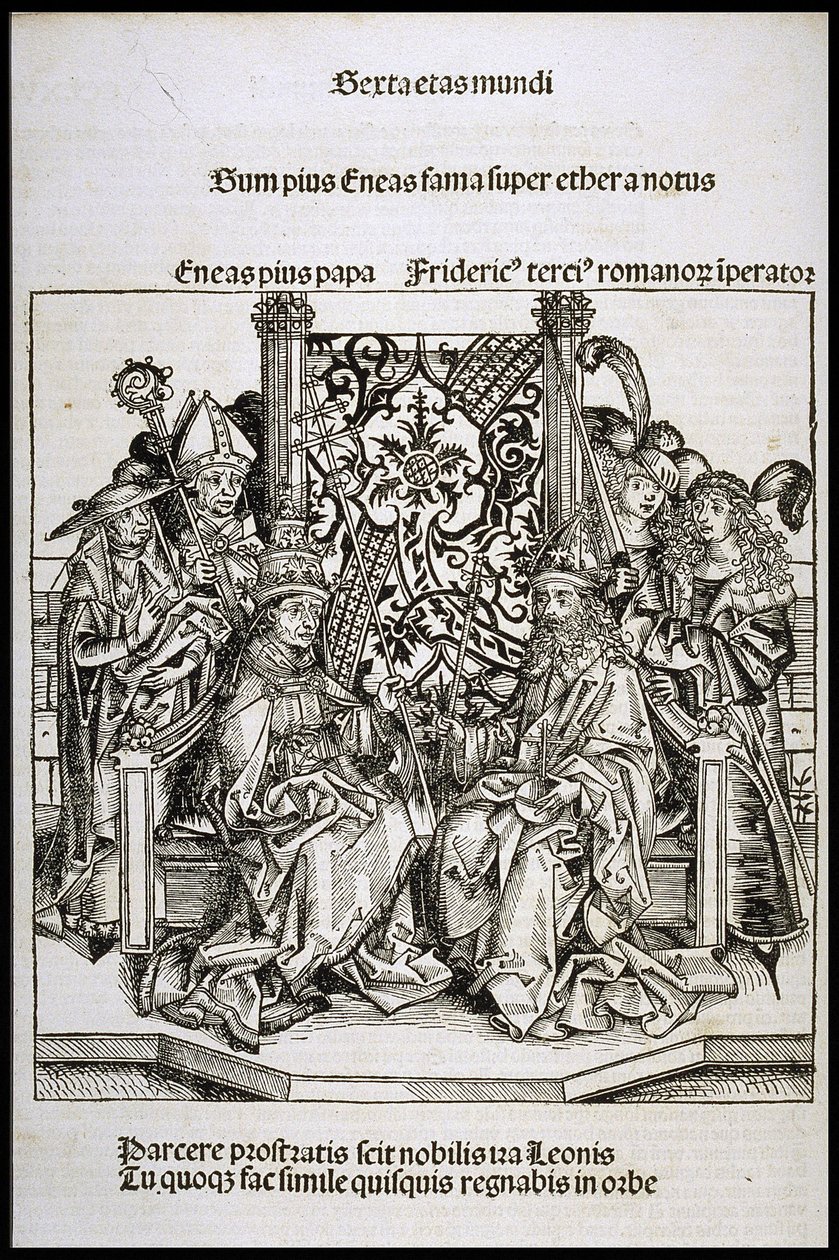 Incontro tra Papa Pio II e Federico III, Imperatore di Germania, ca 1493 da Michael Wolgemut