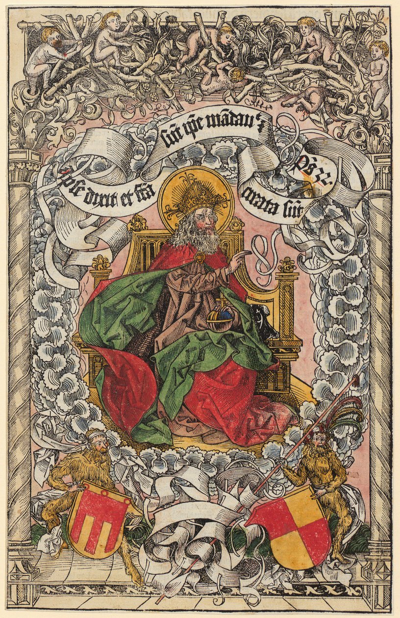 Titelholzschnitt mit Gottvater auf dem himmlischen Thron, die Hand segnend erhoben da Michael Wolgemut