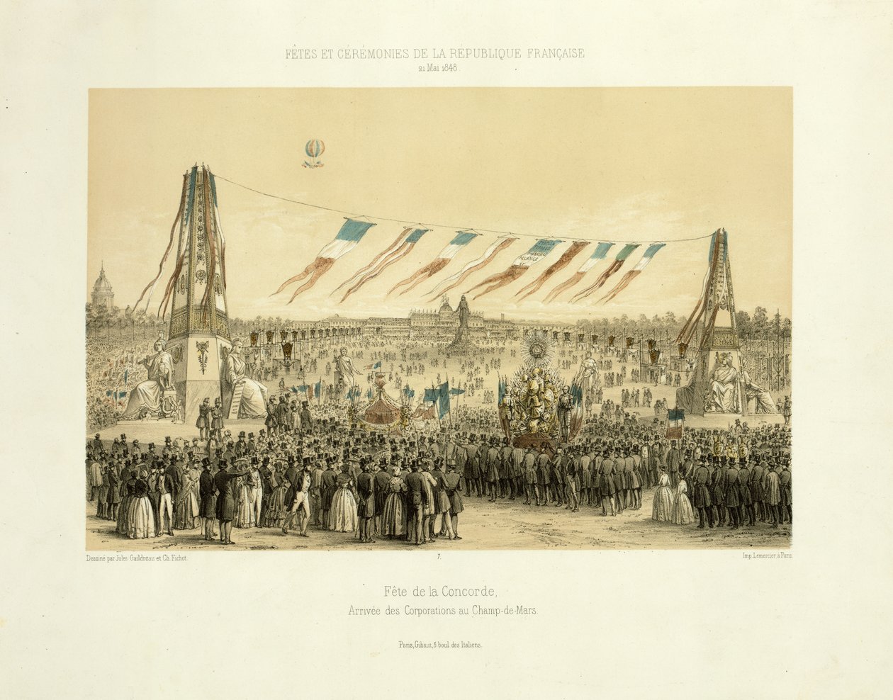 Festa della Concordia, arrivo delle corporazioni, Champ-de-Mars, Parigi, 1848 da Michel C. and Gaildrau, Jules Fichot