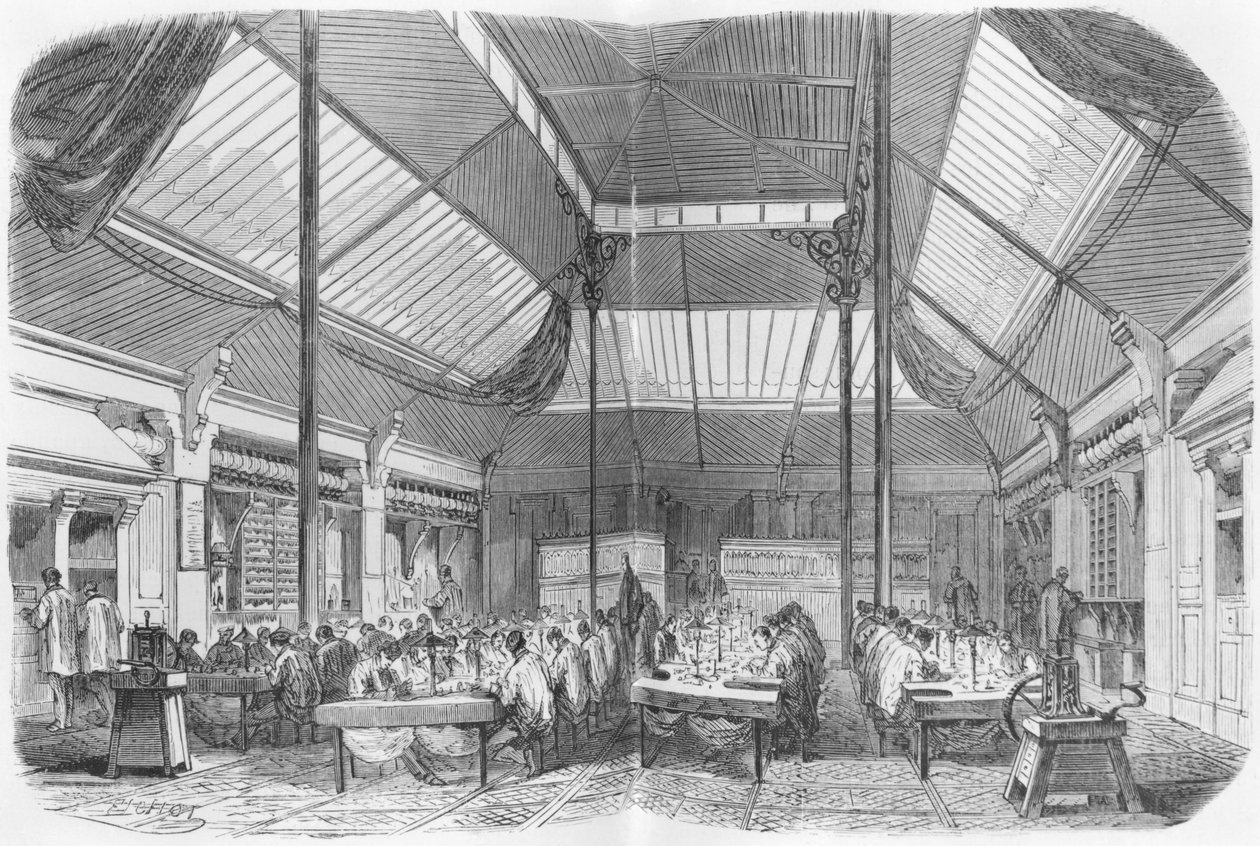 Laboratorio di gioielleria durante il Secondo Impero, illustrazione da 