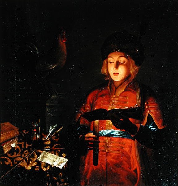 Un giovane cantante (Giovane con una candela) 1681 da Michel Gobin