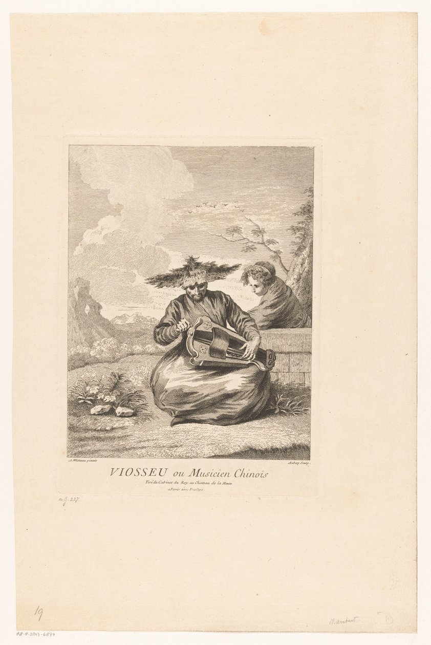 Uomo seduto a gambe incrociate con ghironda (Serie di scene asiatiche dalla collezione del Château de la Muette) da Michel Aubert