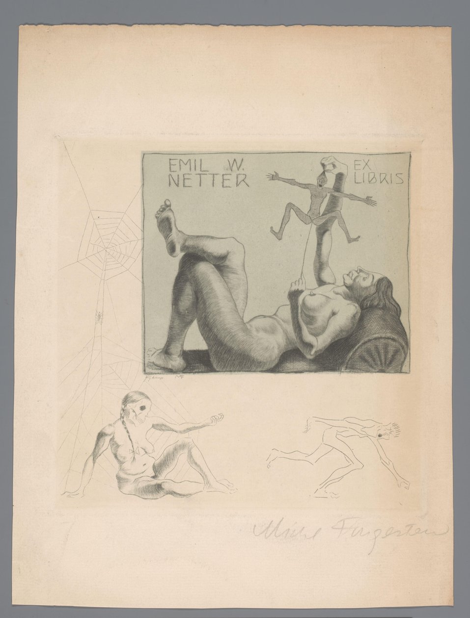 Ex libris di Emil W. Netter da Michel Fingesten (signed by artist)