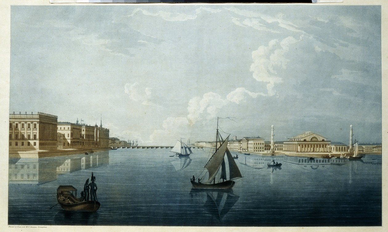 La Borsa e il Palazzo di Marmo (o Palazzo Costantino) a San Pietroburgo da Michel Francois Damam Demartrait