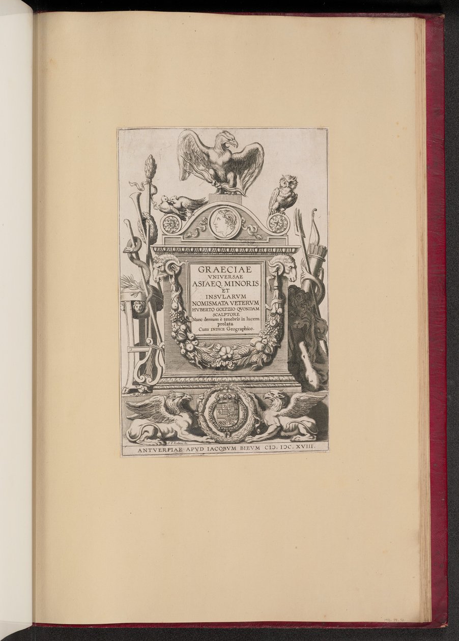 Pagina del titolo per Hubert Goltzius, Graeciae Vniversae Asiaeq. Minoris et Insularum Nomismata da Michel Lasne after Sir Peter Paul Rubens