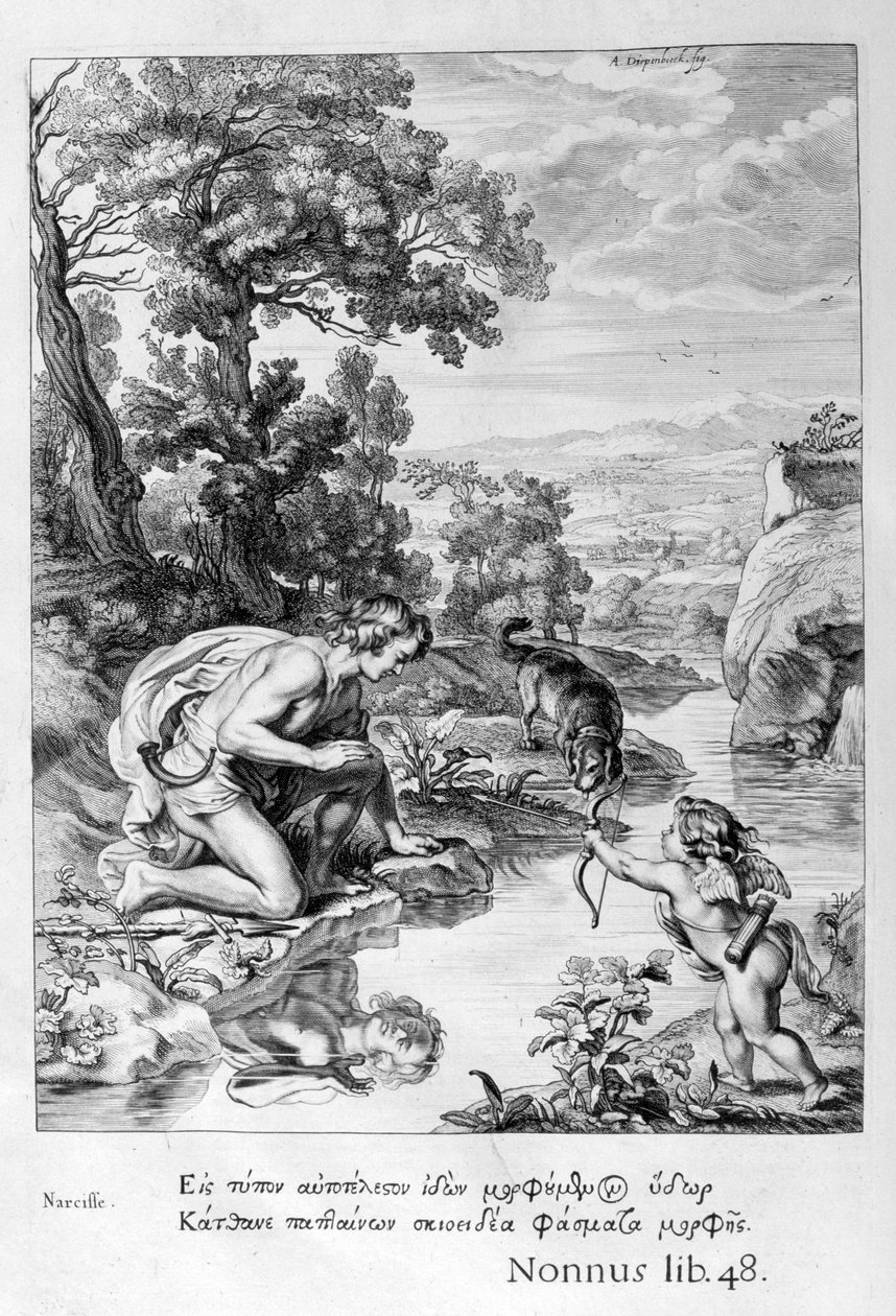Narciso innamorato del proprio riflesso, 1655 da Michel de Marolles
