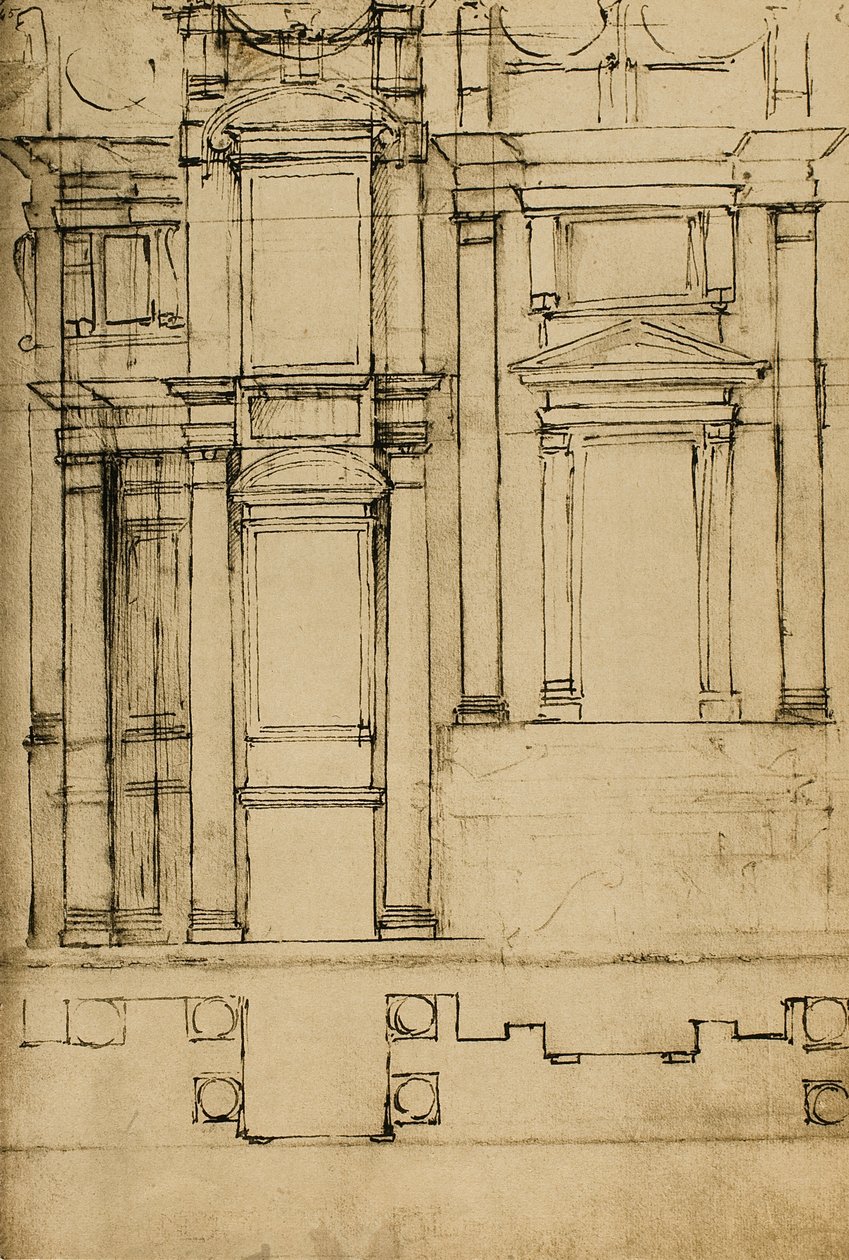 Studio architettonico per le Cappelle Medicee nella basilica di San Lorenzo, disegno di Michelangelo da Michelangelo Buonarroti