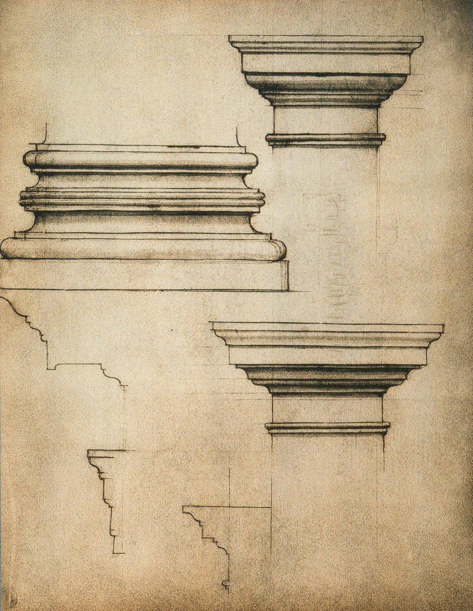 Base e capitelli di un pilastro, disegno di Michelangelo da Michelangelo Buonarroti