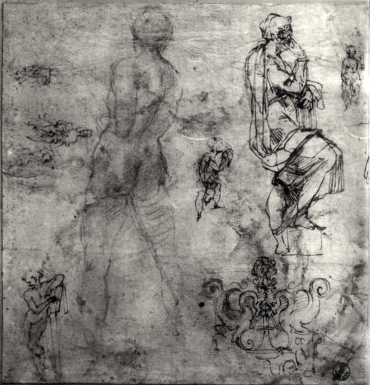 Studi umani e architettonici (penna e inchiostro e matita su carta) da Michelangelo Buonarroti