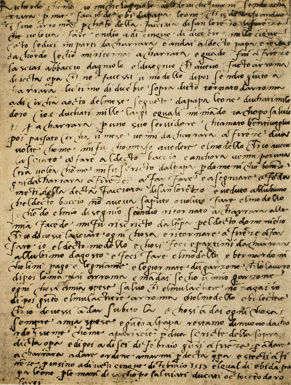 Pagina di un manoscritto da Michelangelo Buonarroti