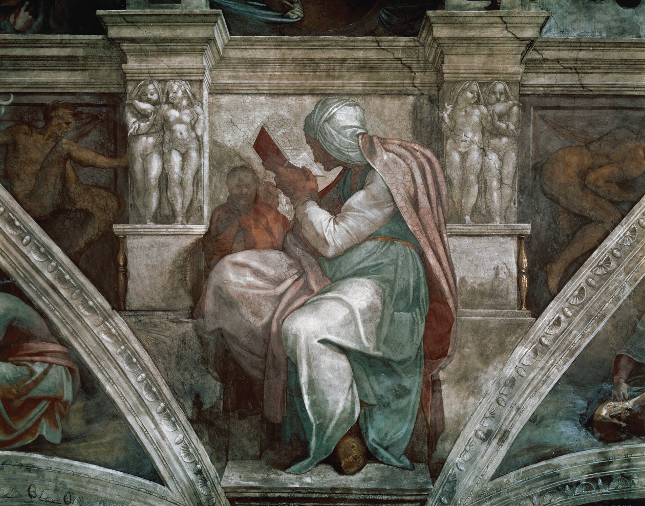 Sibilla Persiana, dettaglio dal soffitto della Cappella Sistina, 1508-12 da Michelangelo Buonarroti