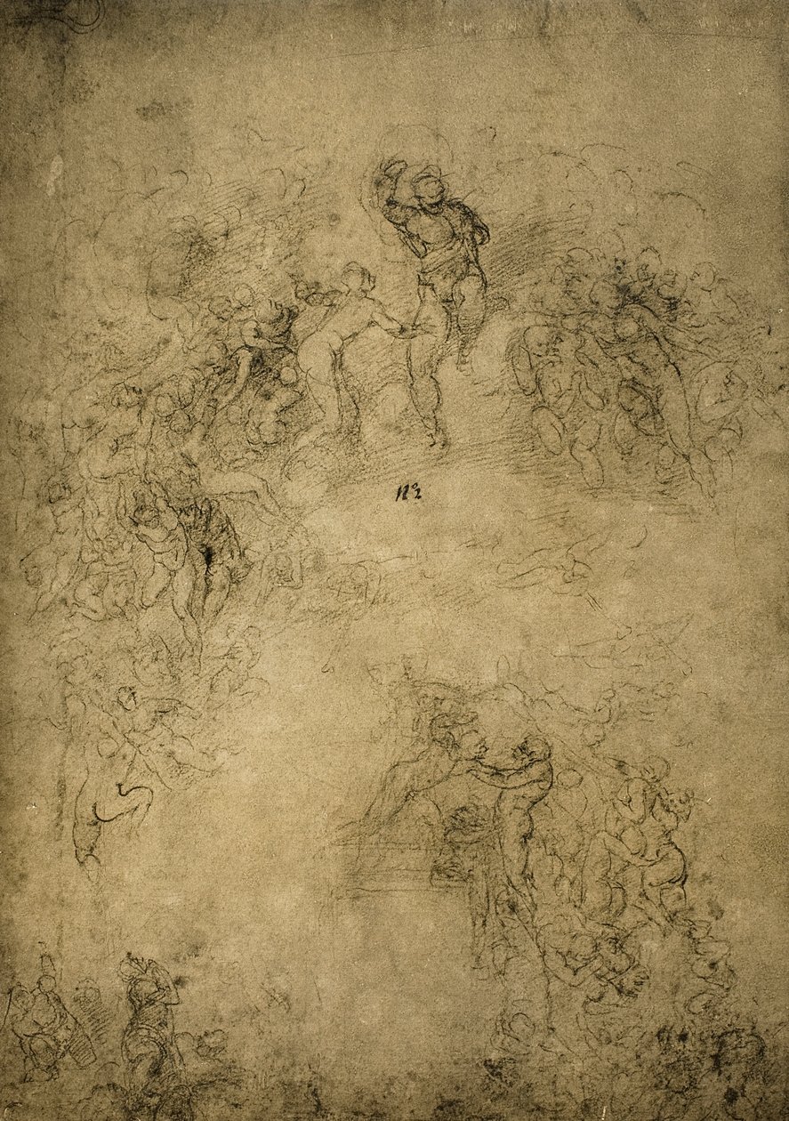 Schizzo preparatorio per il Giudizio Universale nella Cappella Sistina, disegno di Michelangelo da Michelangelo Buonarroti