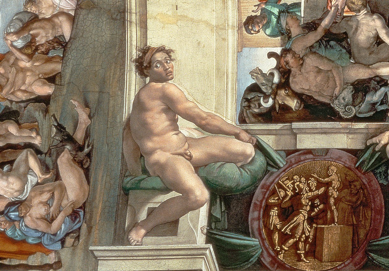 Soffitto della Cappella Sistina (1508-12) dettaglio di uno degli ignudi (dettaglio) da Michelangelo Buonarroti