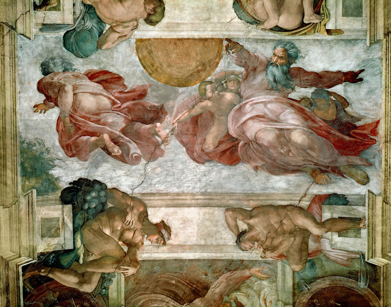 Soffitto della Cappella Sistina: Creazione del Sole e della Luna da Michelangelo Buonarroti