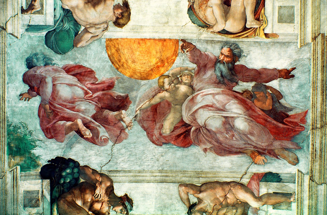 Soffitto della Cappella Sistina: Creazione del Sole e della Luna, 1508-12 da Michelangelo Buonarroti