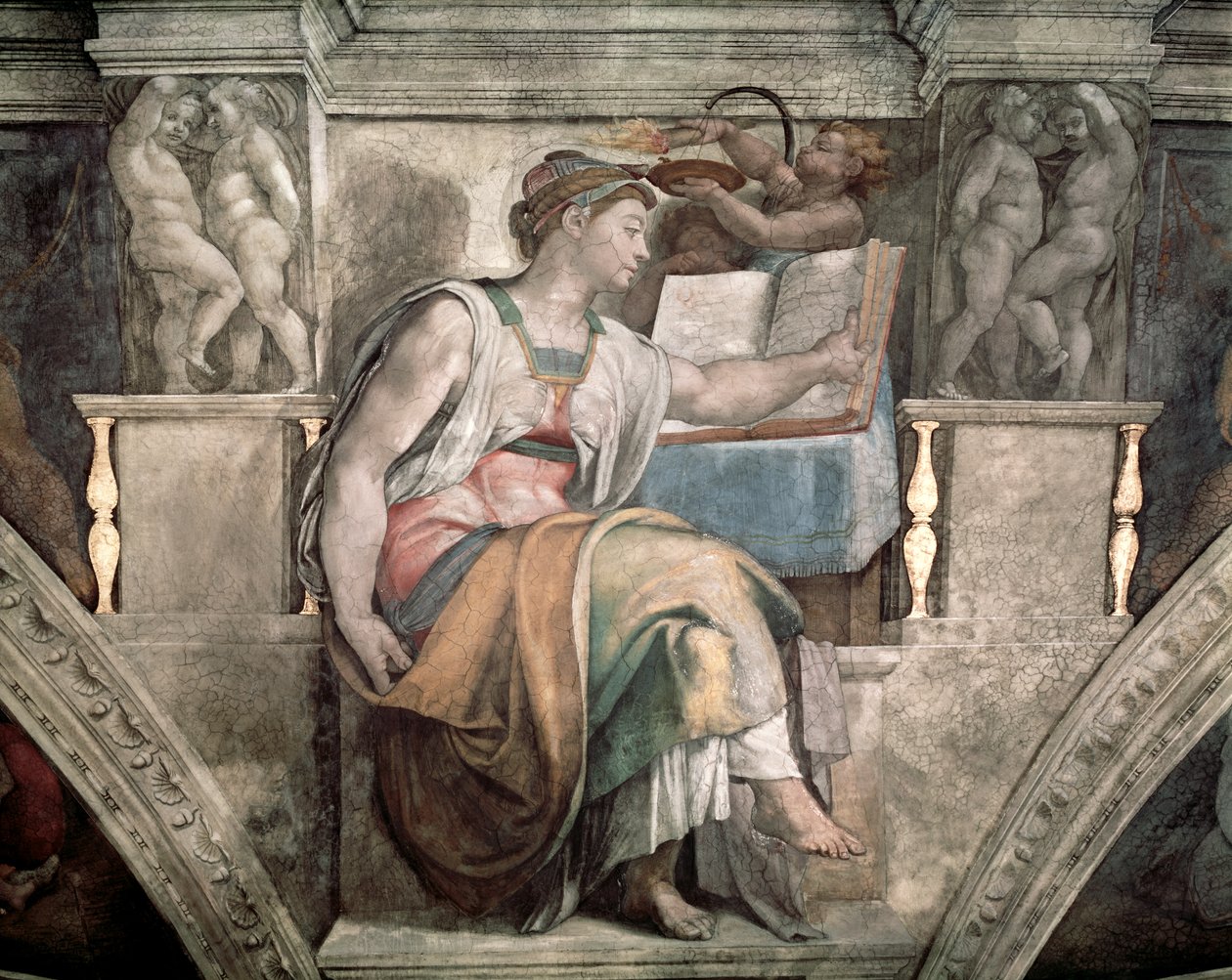 Soffitto della Cappella Sistina: Sibilla Eritrea, 1508-12 da Michelangelo Buonarroti