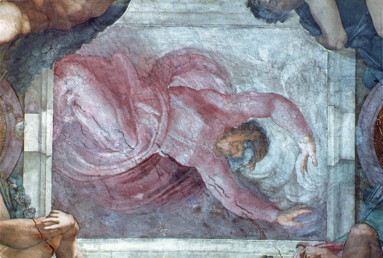 Soffitto della Cappella Sistina: Dio separa la luce dalle tenebre (pre-restauro) da Michelangelo Buonarroti