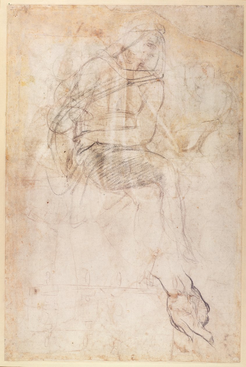 Studio per gli Ignudi sopra la Sibilla Persiana nella Cappella Sistina, 1508-12 (verso) da Michelangelo Buonarroti