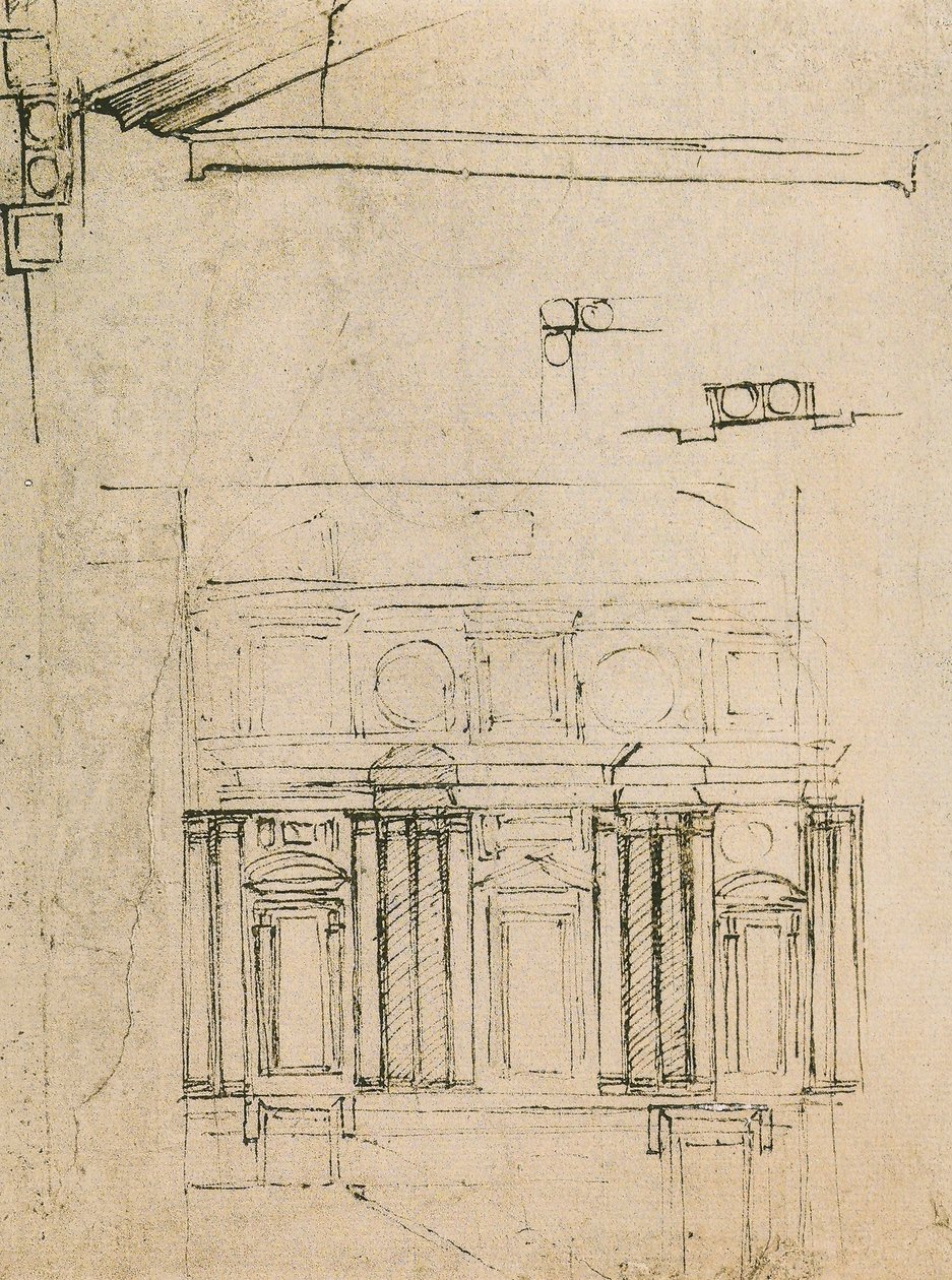 Studio per il rivestimento del ricetto della Biblioteca Laurenziana, disegno di Michelangelo da Michelangelo Buonarroti