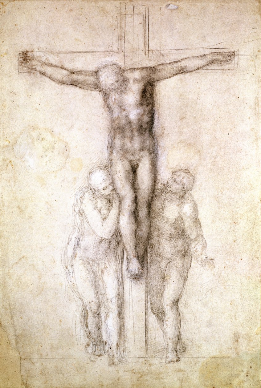 Studio di Cristo sulla croce tra la Vergine e San Giovanni Evangelista (recto) da Michelangelo Buonarroti