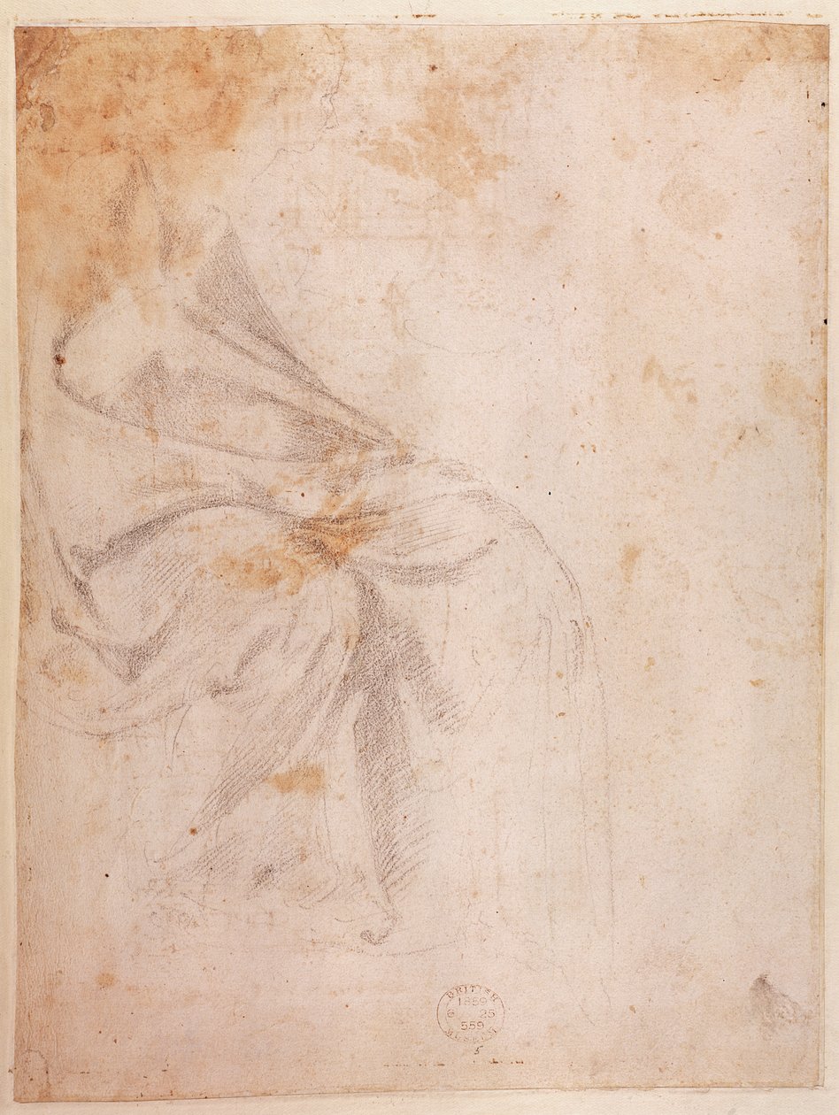 Studio di drappeggio (gesso nero su carta) (verso) da Michelangelo Buonarroti