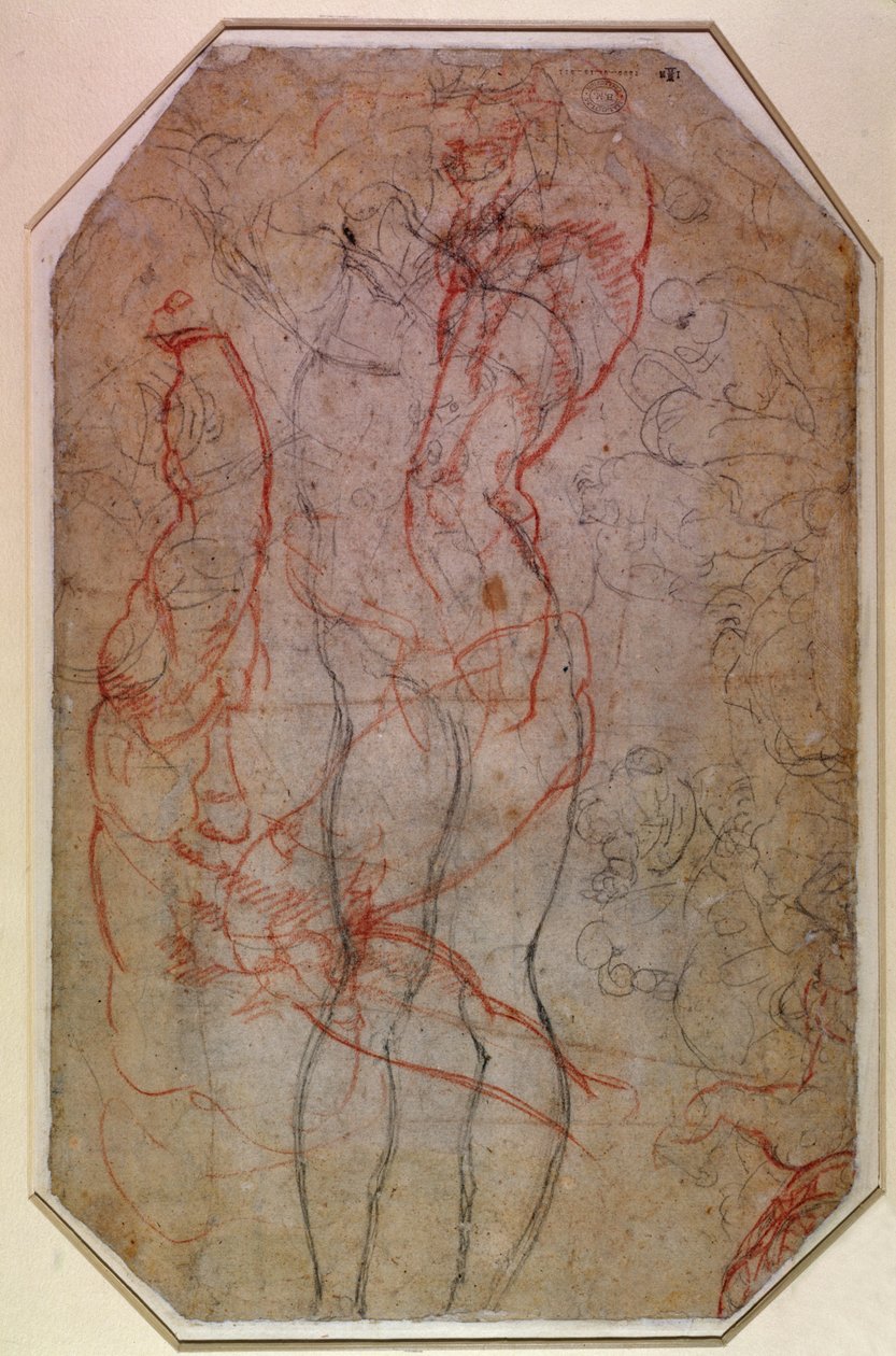 Studio di figure e la creazione di Adamo (matita e gesso rosso su carta) (verso) da Michelangelo Buonarroti
