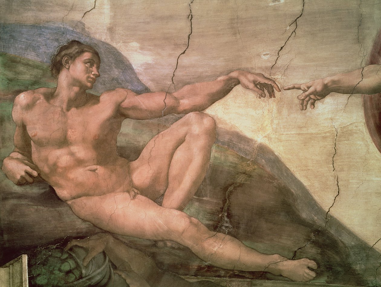 La creazione di Adamo, dal soffitto della Sistina, 1511 (pre-restauro) da Michelangelo Buonarroti