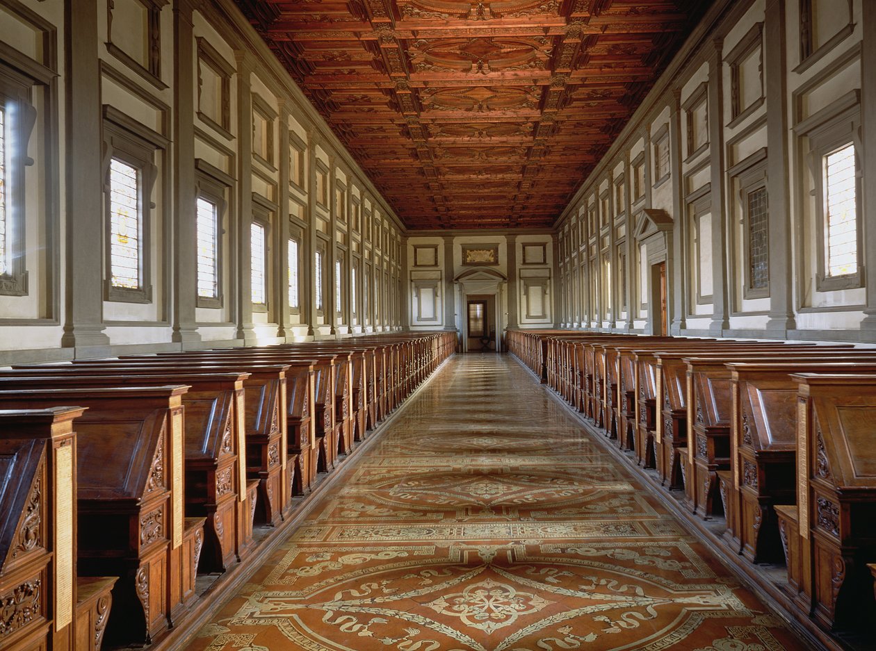 La sala di lettura della Biblioteca Laurenziana, progettata da Michelangelo Buonarroti da Michelangelo Buonarroti