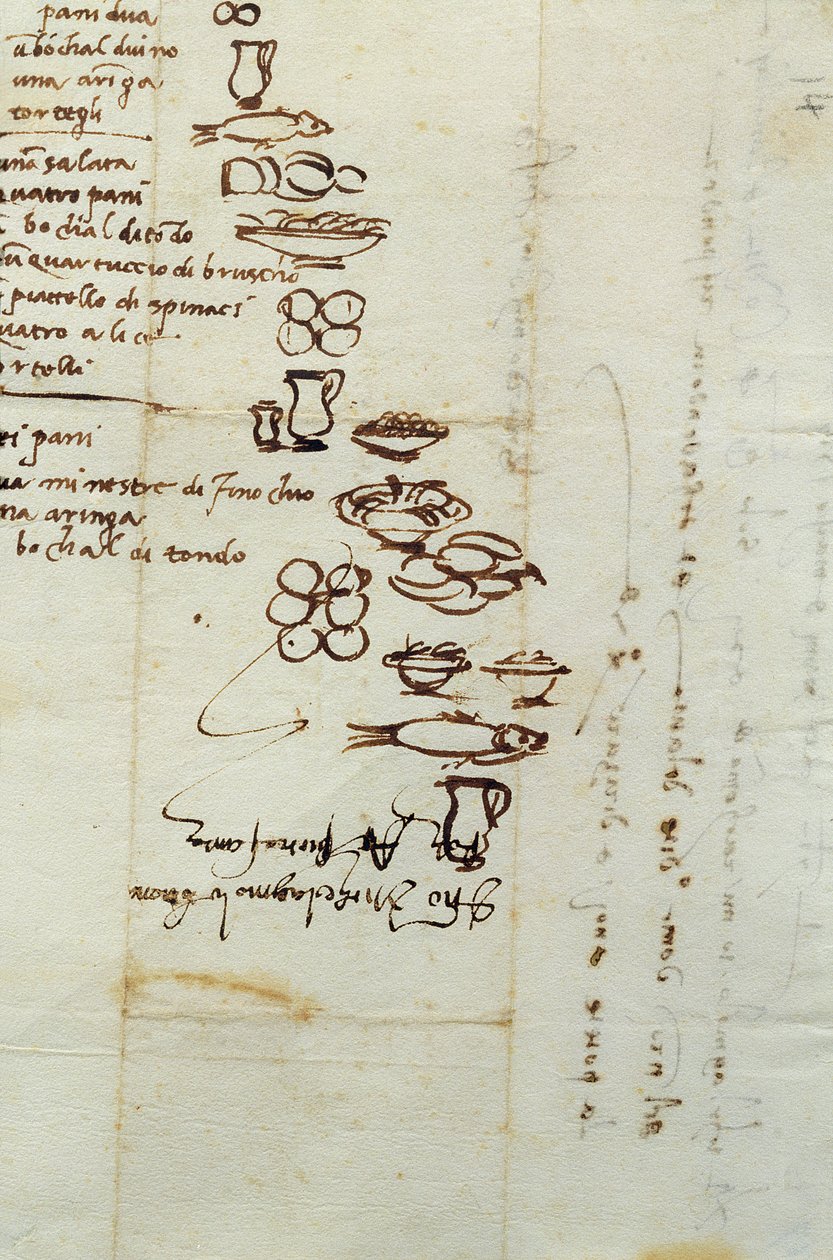 Tre diverse liste di cibi descritte con ideogrammi, 1518 da Michelangelo Buonarroti
