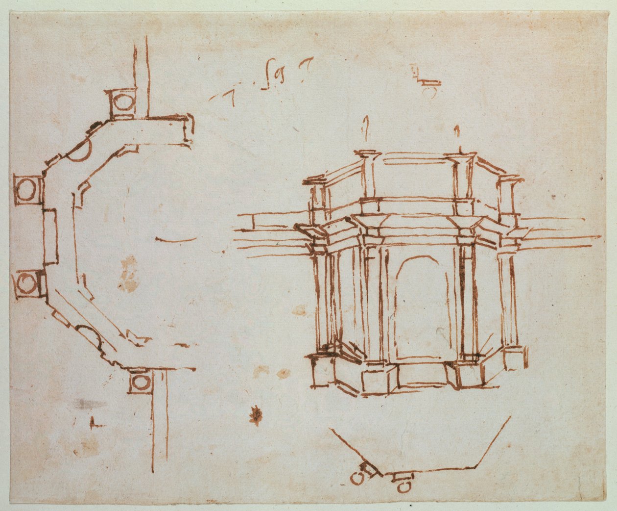 Schizzo architettonico (penna e inchiostro) da Michelangelo Buonarroti