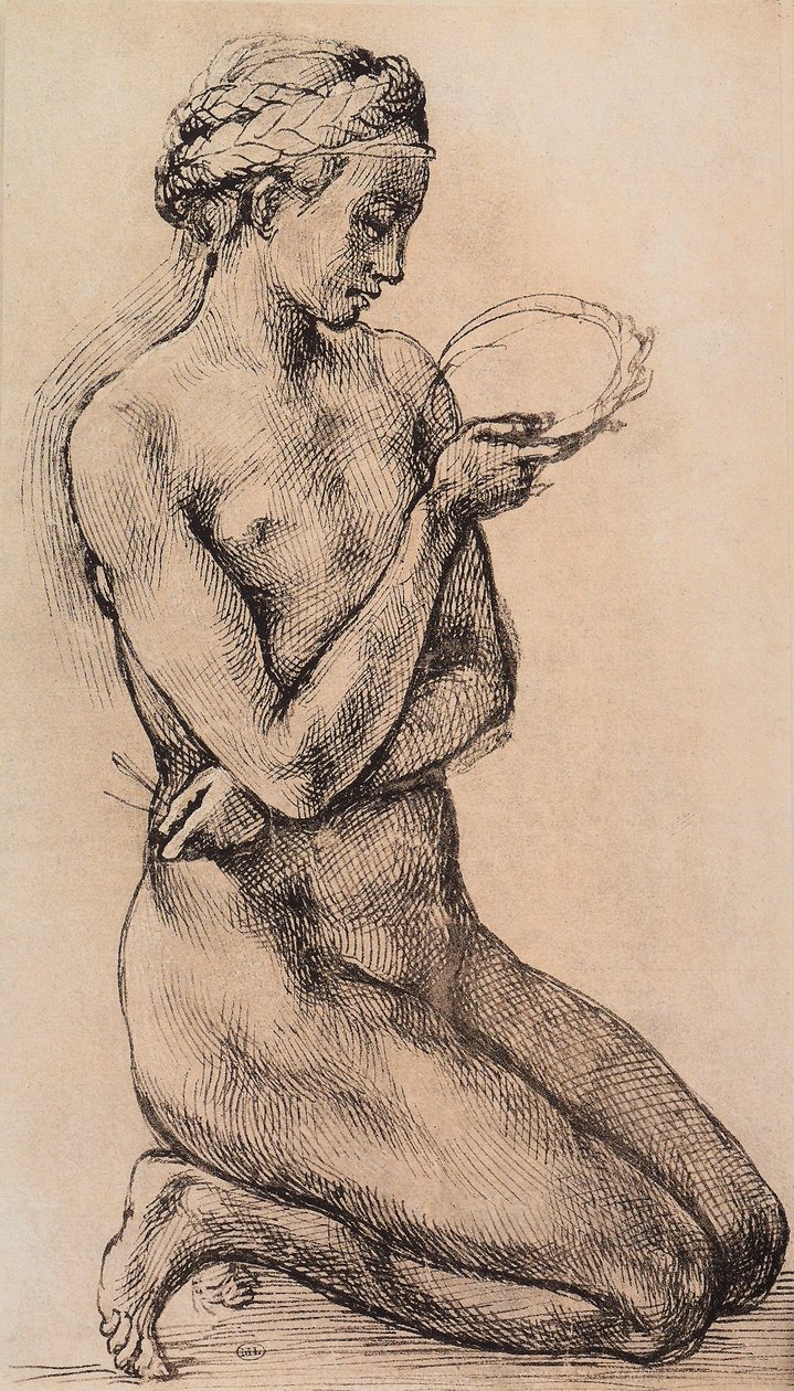 Donna inginocchiata da Michelangelo school of Buanorroti