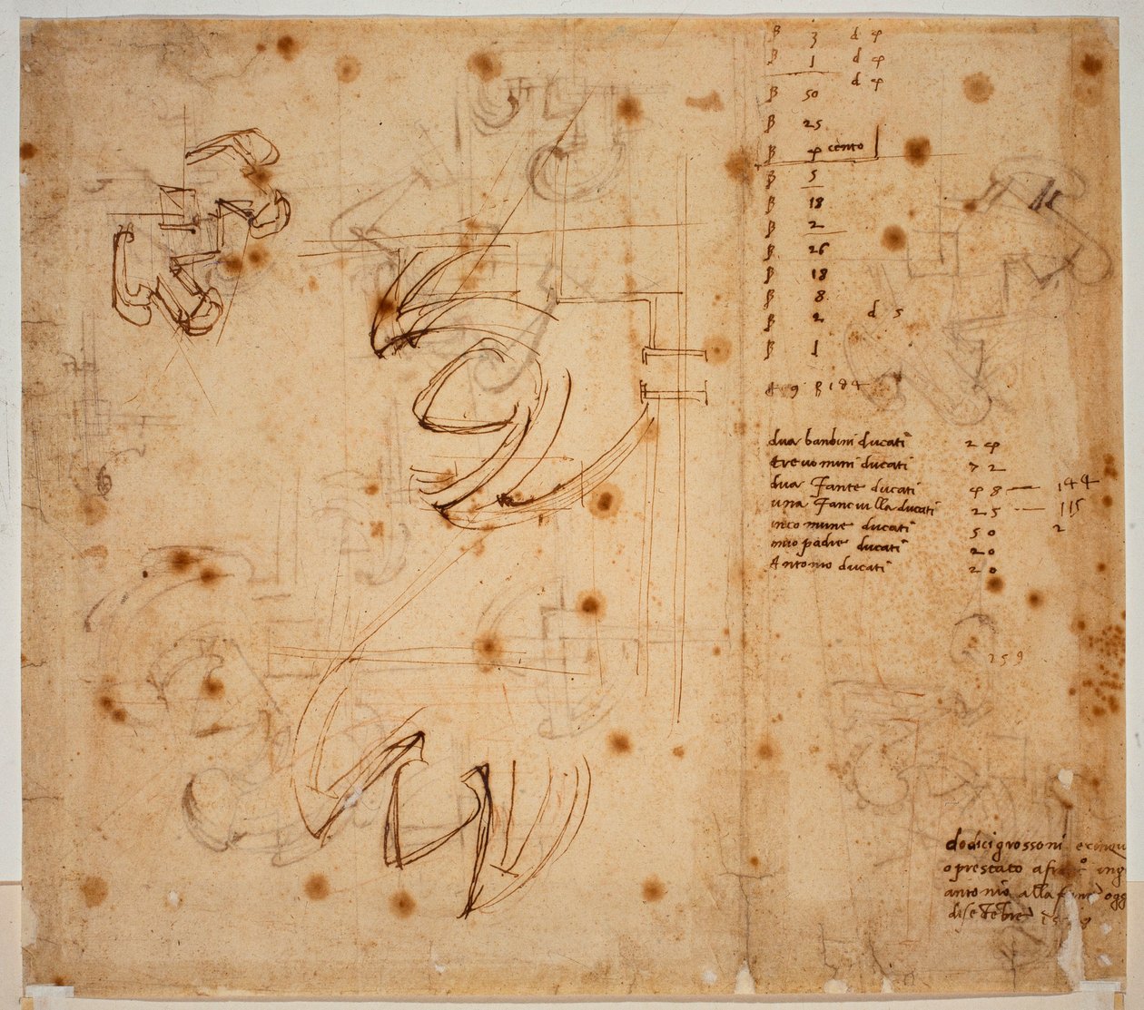 Studi e conteggi autografi da Michelangelo Buonarroti