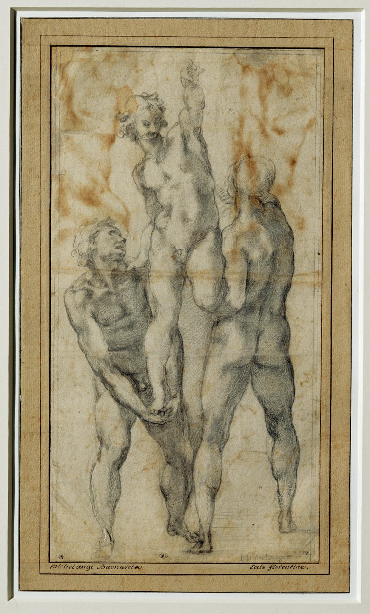 Due uomini nudi che sollevano un terzo, 1502-06 circa ... da Michelangelo Buonarroti