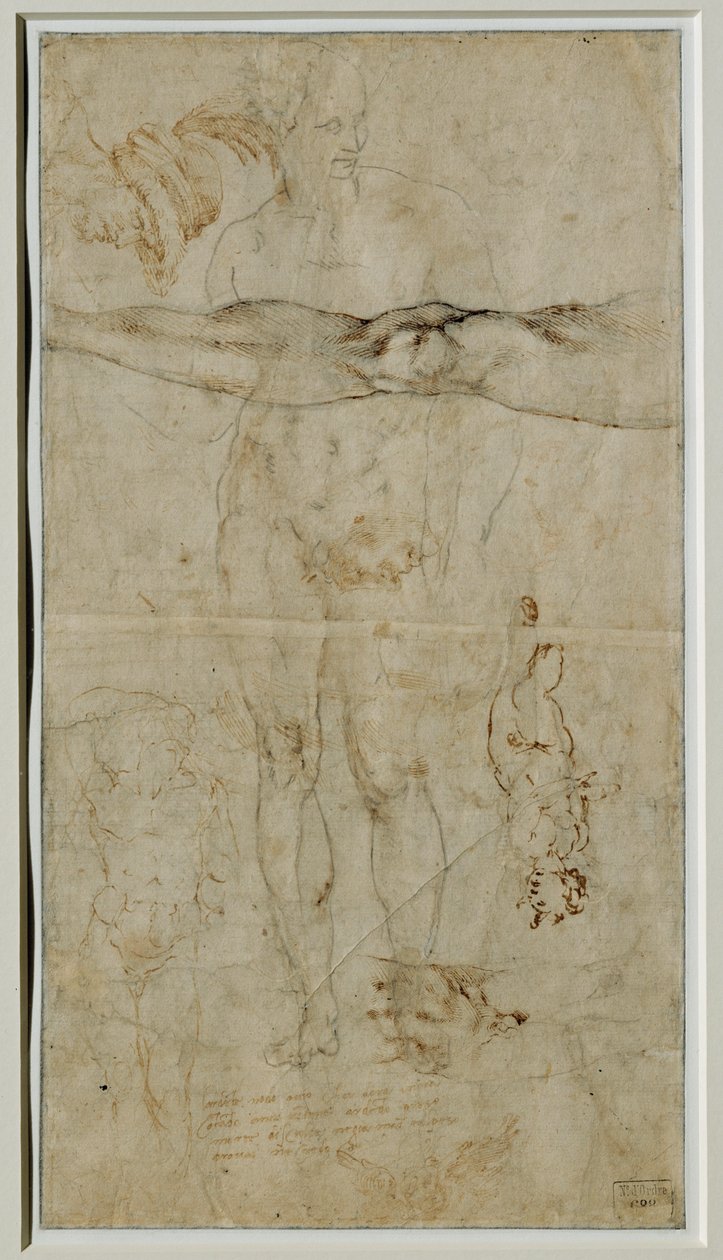 Vari studi di figure, iscrizione basata su un sonetto di Petrarca, circa 1506 ... da Michelangelo Buonarroti