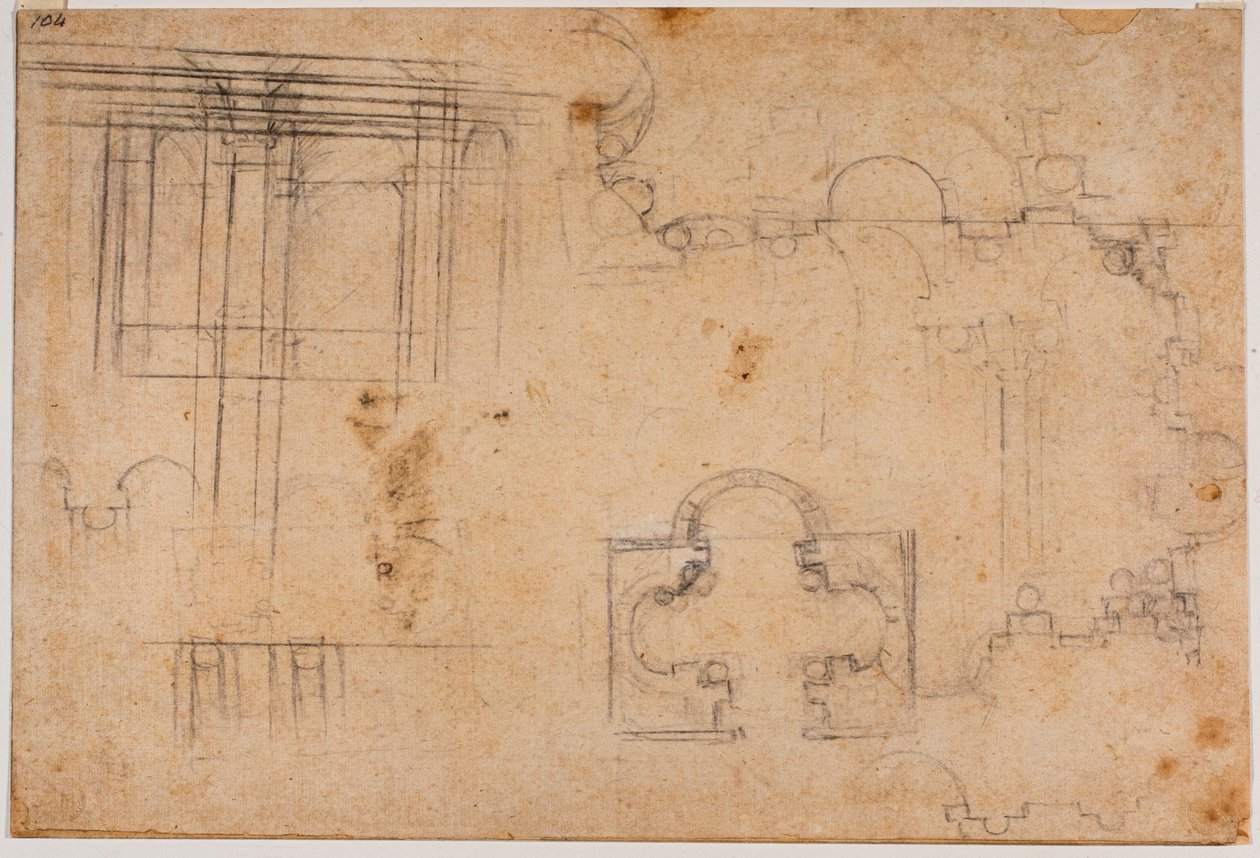 Piano del pavimento e elevazioni architettoniche della Cappella Sforza da Michelangelo Buonarroti