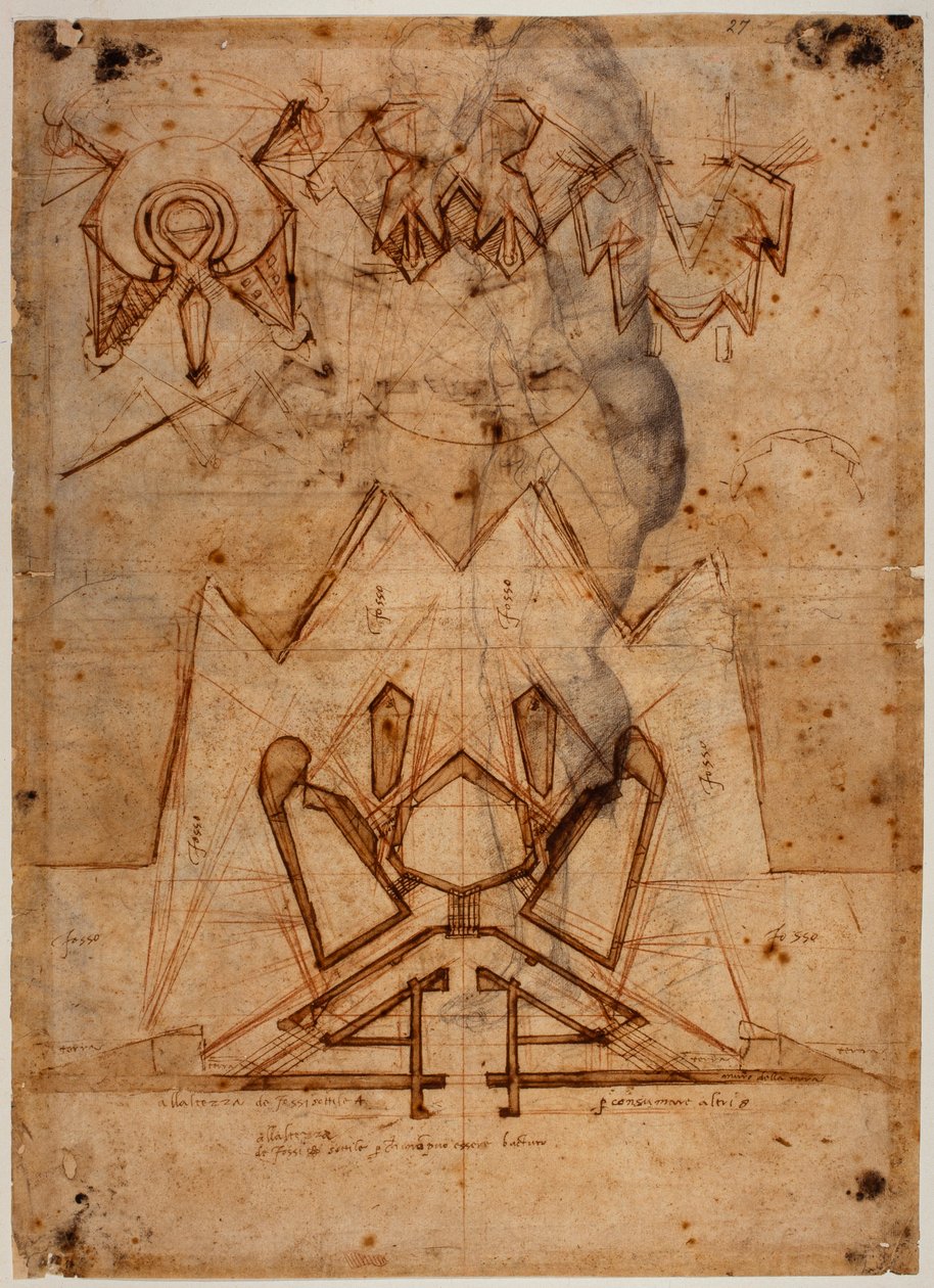 Fortificazioni per la Porta al Prato, schizzo di figura da Michelangelo Buonarroti