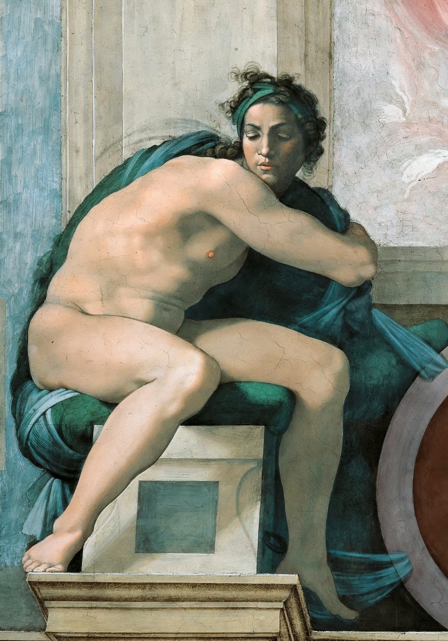 Ignudo, soffitto della Cappella Sistina in Vaticano, 1508-1512 da Michelangelo Buonarroti