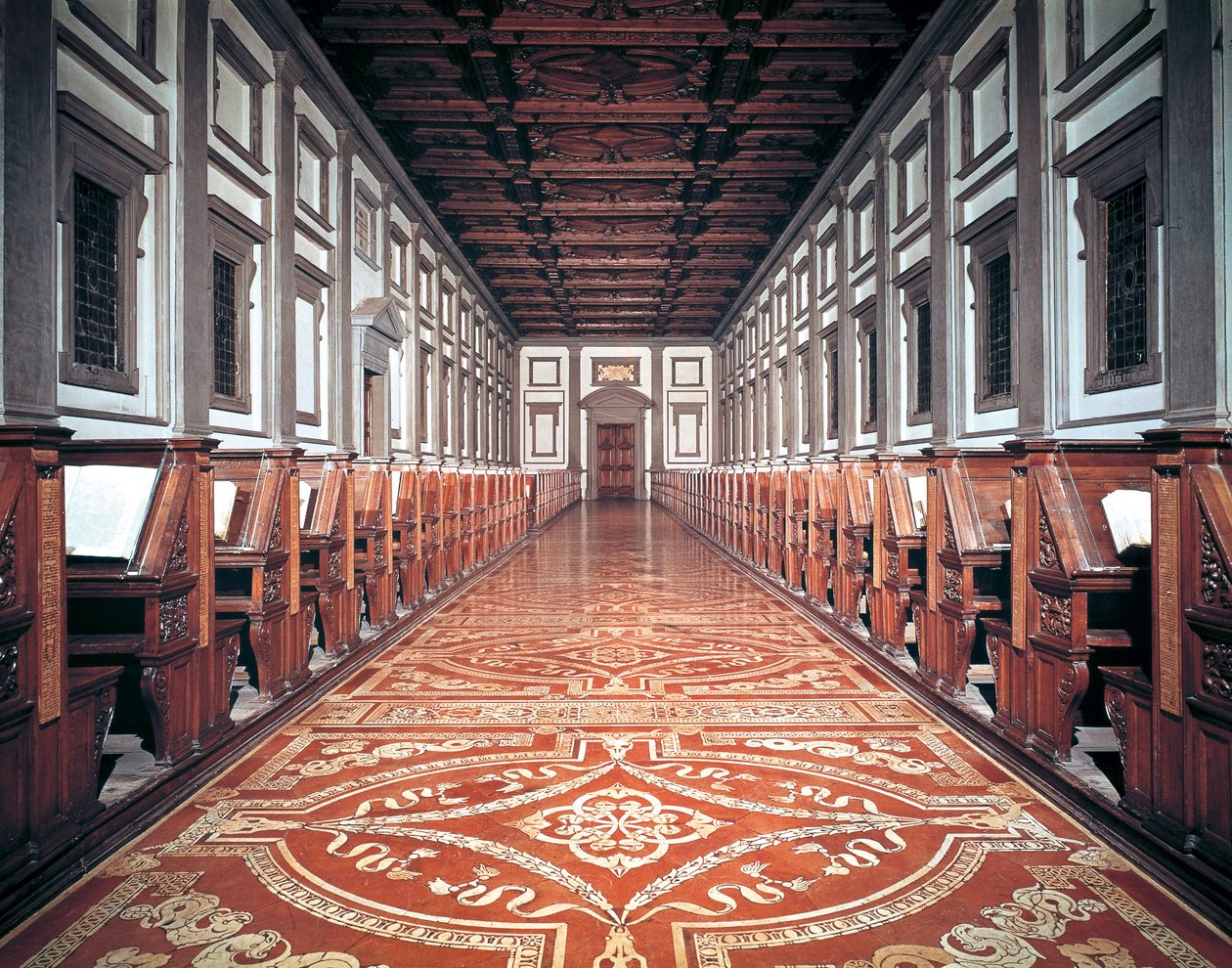Sala della Biblioteca Laurenziana, architetto Michelangelo, Firenze, Italia da Michelangelo Buonarroti