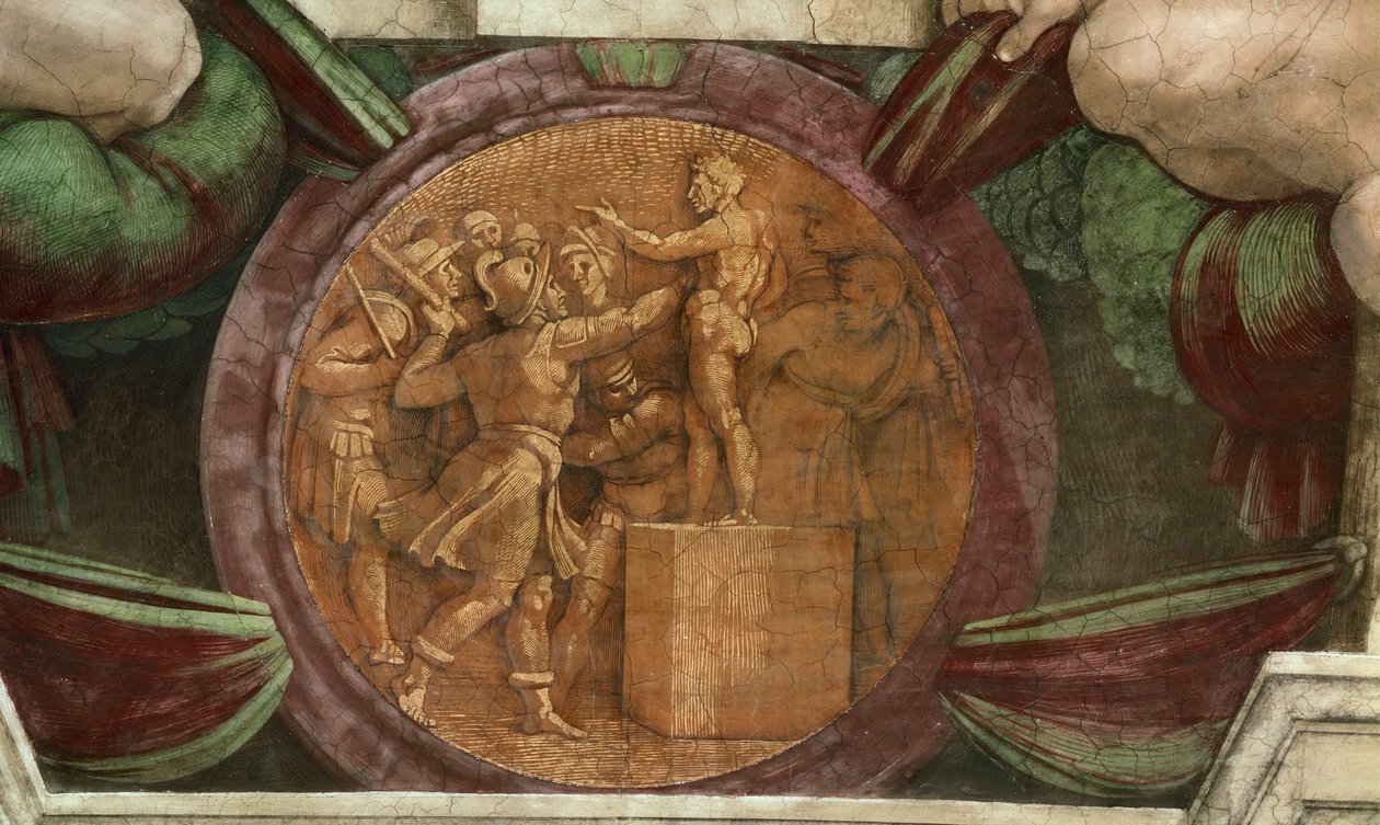 Medaglione che rappresenta la Distruzione della Statua del Dio Baal..., 1508-1512 da Michelangelo Buonarroti