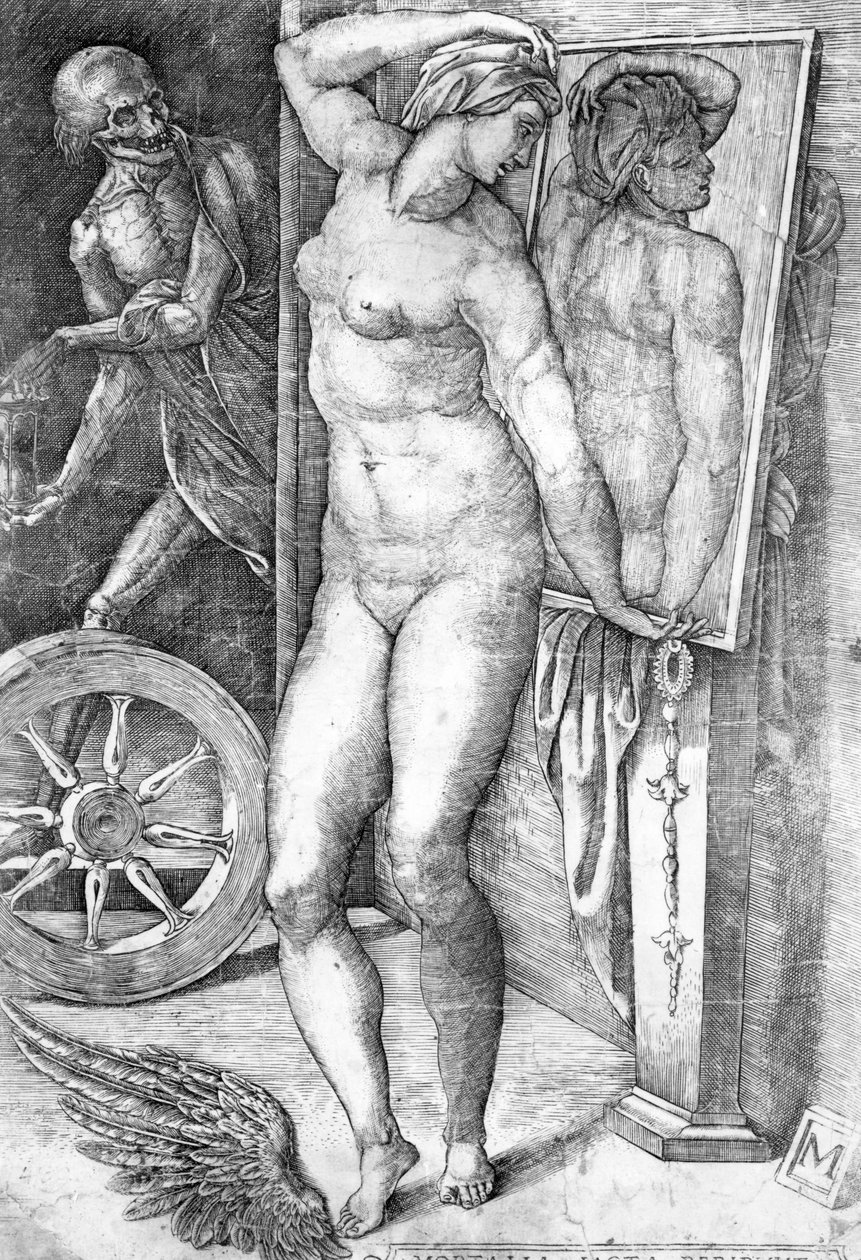 Nudo che si guarda allo specchio, stampa di Monogrammist da Michelangelo Buonarroti