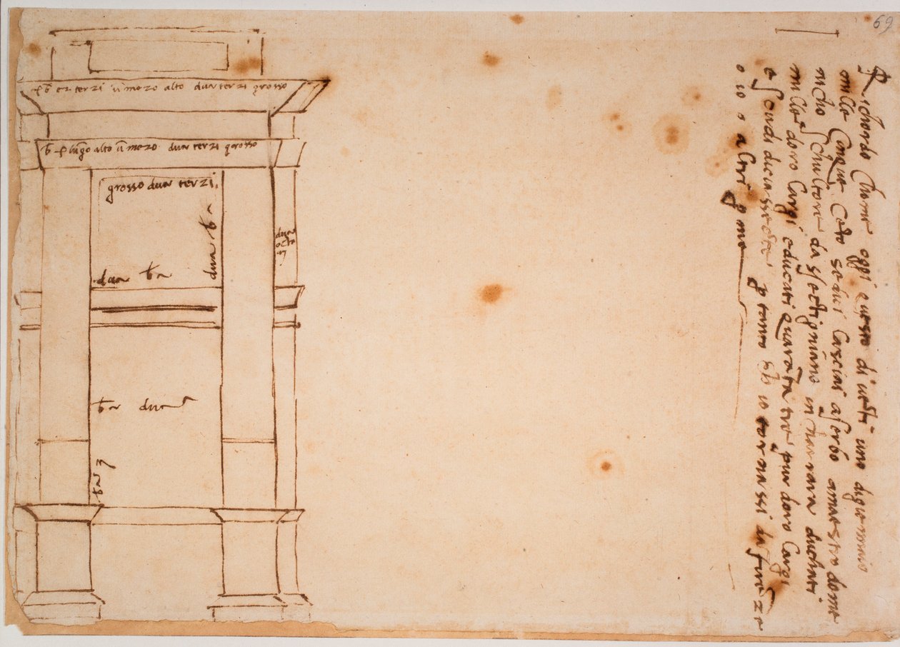 Elevazione laterale della tomba di Giulio II, memento autografo da Michelangelo Buonarroti