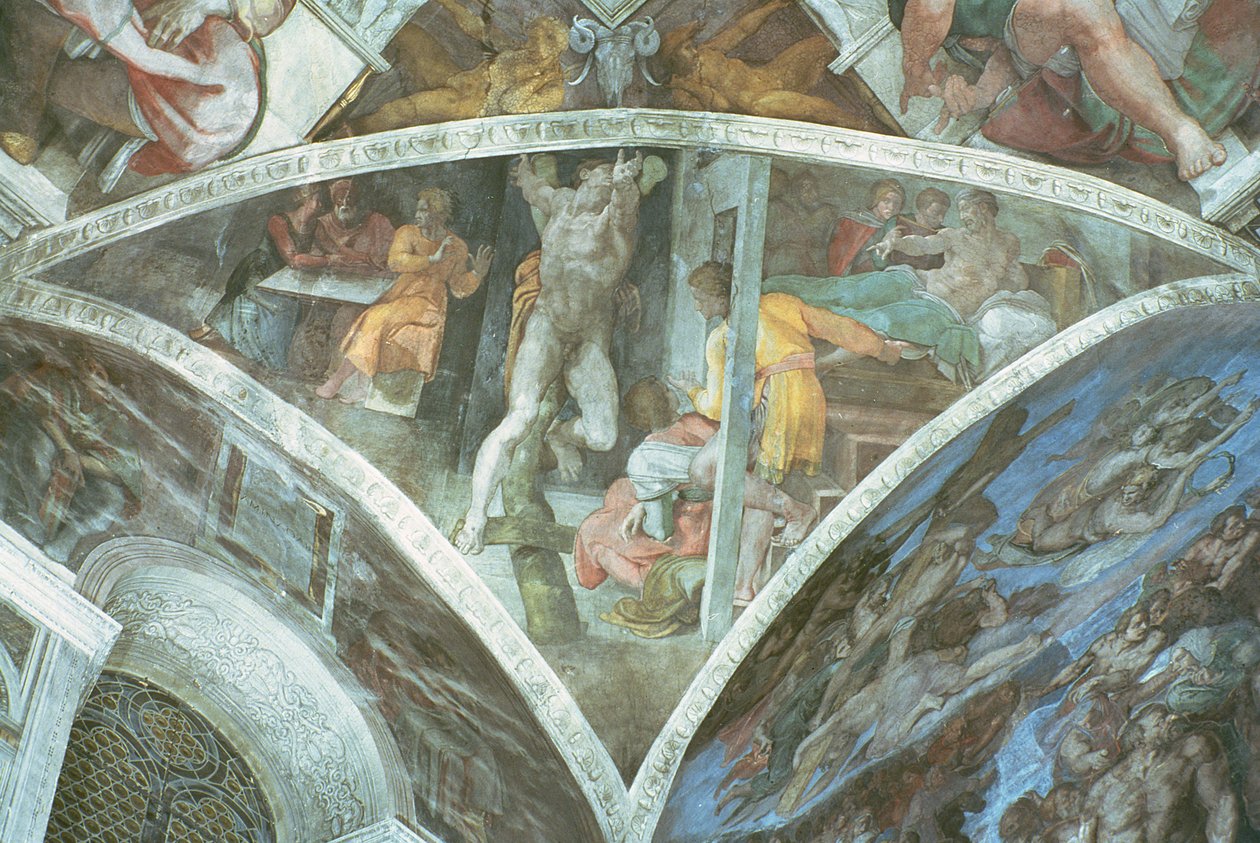 Soffitto della Cappella Sistina: Aman (spandrel) (prima del restauro) da Michelangelo Buonarroti