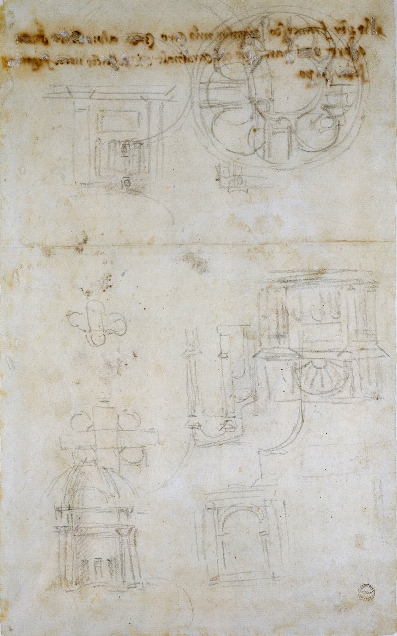 Schizzo che mostra studi per San Pietro, 1490-1560 da Michelangelo Buonarroti