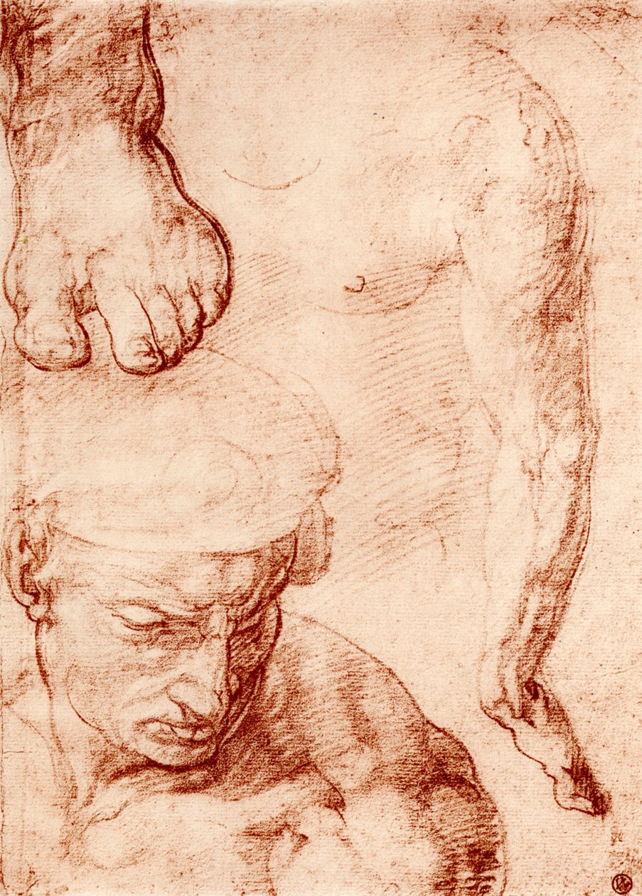 Studi per la figura del portatore della croce nel Giudizio Universale, Cappella Sistina, Roma, 1913 da Michelangelo Buonarroti