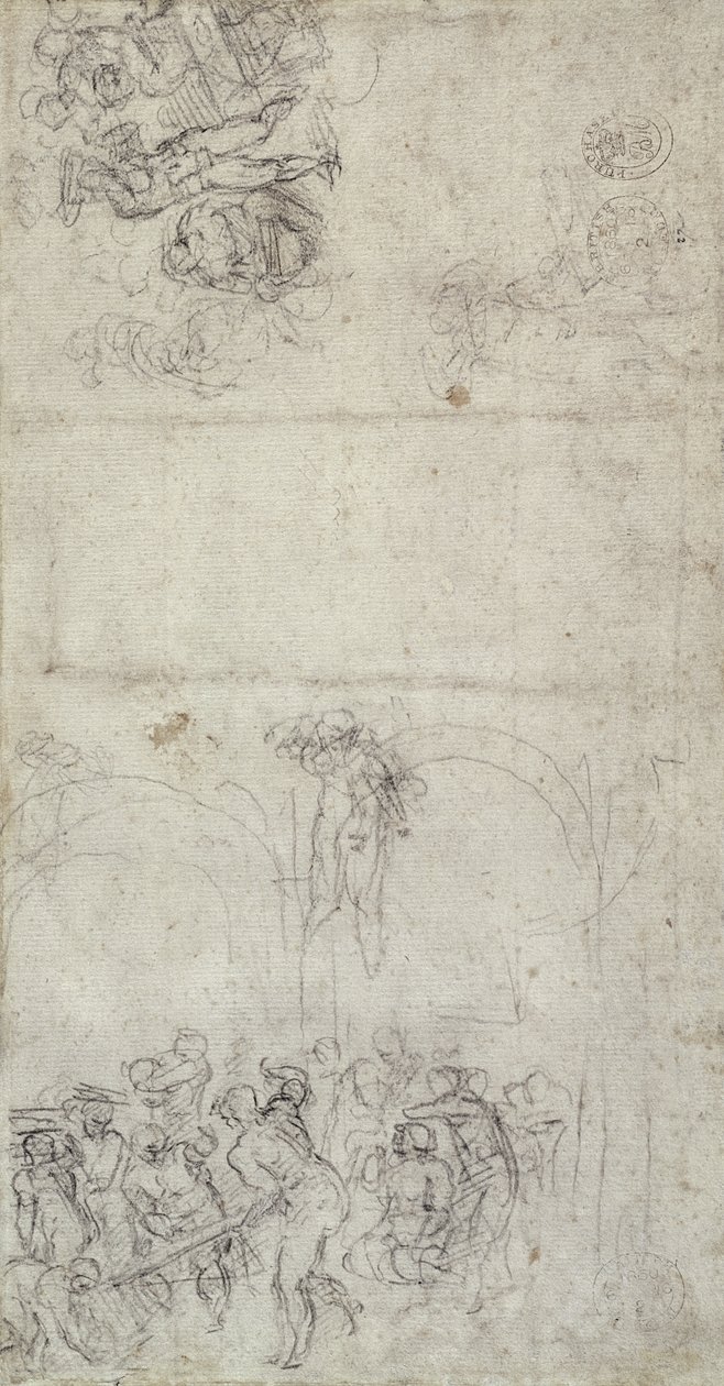 Studio per Il Giudizio Universale (penna e matita su carta) (verso) da Michelangelo Buonarroti